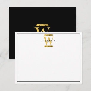 Elegant Black & Gold Monogram Modern Script Card