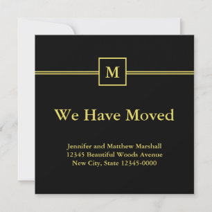 Elegant Black & Gold Monogram Moving Announcement