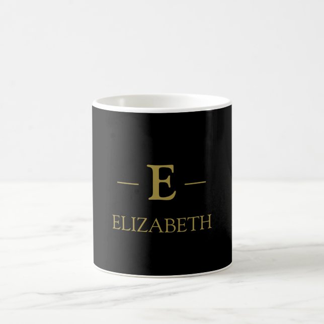 Elegant Black & Gold Monogram Name Mug (Center)