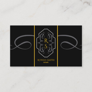 Elegant Black Gold Monogram Notary Business Card