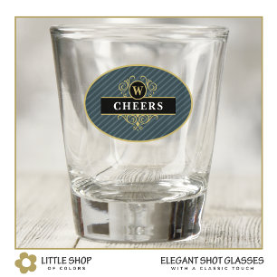 Elegant Black Gold Monogram Pinstripe Shot Glass