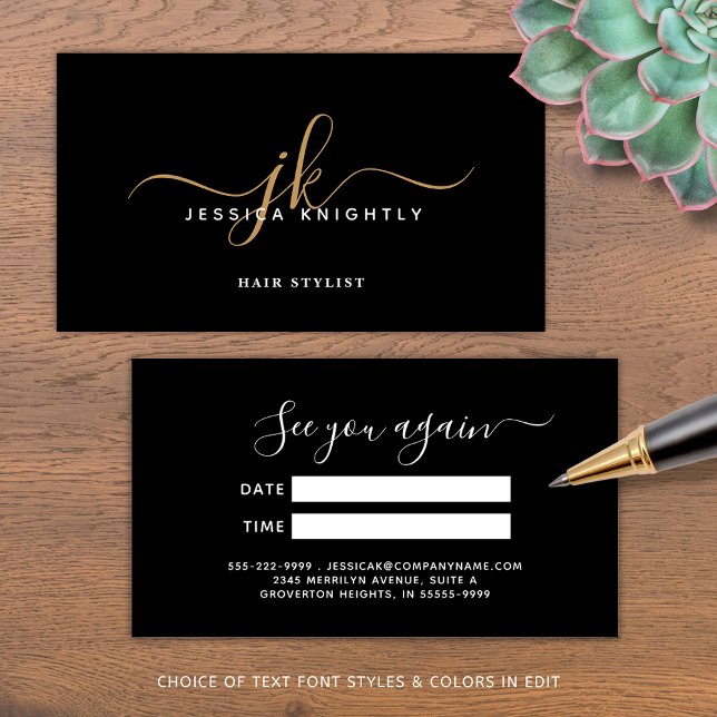 Elegant Black Gold Monogram Script Appointment (Creator Uploaded)