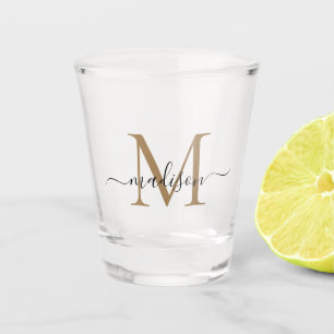 Elegant Black Gold Monogram Script Name Initial Shot Glass