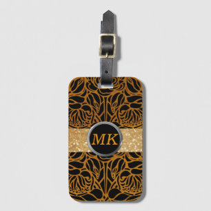 Elegant Black Gold Monogram Script Name Stylish Luggage Tag