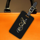Elegant Black Gold Monogram Script Name Stylish Luggage Tag<br><div class="desc">Personalise your beautiful Elegant Black Gold Monogram Script Name Stylish luggage tag. Make it a unique accessory for your amazing trips! If you need help,  please let us know at belytaliarecipes@gmail.com,  and we will gladly assist you.© Belytalia 2022</div>