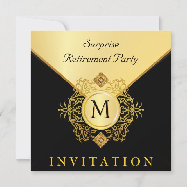 Elegant Black Gold Monogram Special Occasion Invitation (Front)