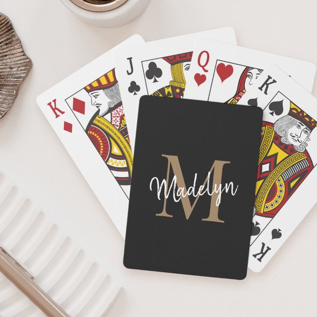 Elegant Black Gold Monogram Stylish Script Name Playing Cards (Creator Uploaded)