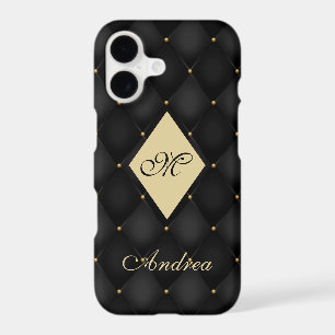 Elegant Black Gold Monogram Tufted