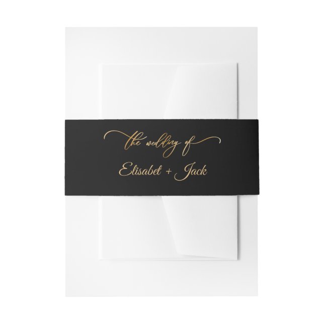 Elegant Black & Gold Monogram Wedding Invitation Belly Band (Front Example)