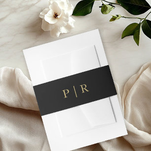 Elegant Black Gold Monogram Wedding Invitation Belly Band