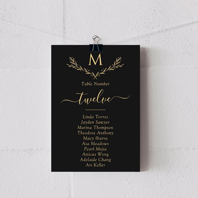 Elegant Black & Gold Monogram Wreath Wedding Cards (Creator Uploaded)