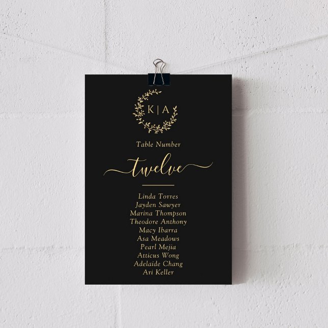 Elegant Black & Gold Monogram Wreath Wedding Cards (Creator Uploaded)