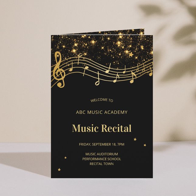 Elegant Black Gold Music Recital Program Invitation (Elegant Black Gold Music Recital Program)