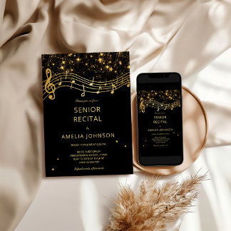Elegant Black Gold Music Senior Recital Invitation