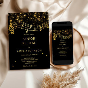 Elegant Black Gold Music Senior Recital Invitation