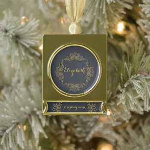 Elegant black gold name banner gold plated banner  ornament