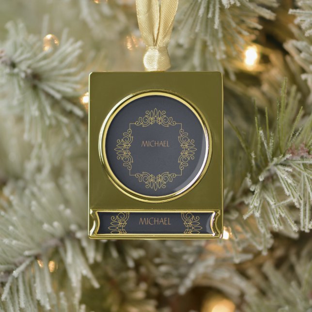 Elegant black gold name banner gold plated banner ornament (Tree)