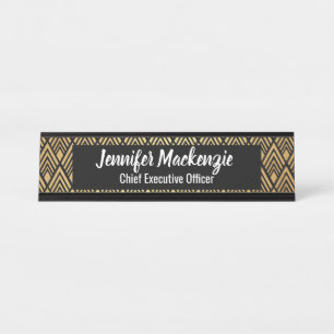 Elegant Black Gold Name Plate Art Deco Desk Sign