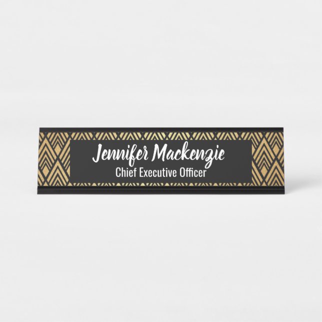 Elegant Black Gold Name Plate Art Deco Desk Sign (Front)