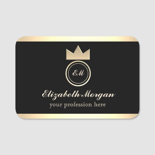 Elegant Black Gold Name Tag (Front)