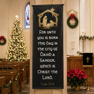 Elegant Black & Gold Nativity Church Christmas Banner