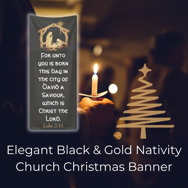 Elegant Black & Gold Nativity Church Christmas  Banner (Creator Uploaded)