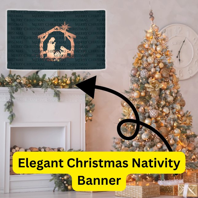Elegant Black Gold Nativity Merry Christmas Banner (Christmas Banner Holiday Home Decor)
