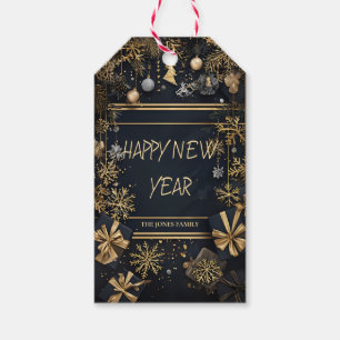 Elegant Black & Gold New Year Gift Tag