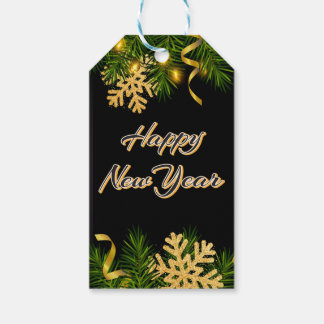 Elegant Black & Gold New Year Gift Tags