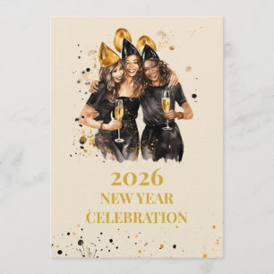 Elegant Black & Gold New Year Invitation