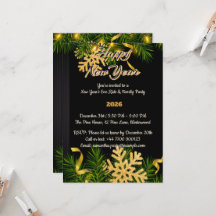 Elegant Black & Gold New Year Invitation 5x7