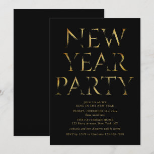Elegant Black Gold New Year Party Invitation