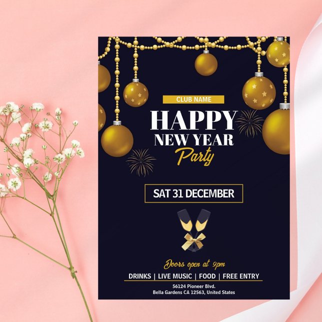 Elegant Black & Gold New Year’s Eve Party Invitation (Creator Uploaded)