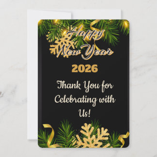 Elegant Black & Gold New Year Thank You Card