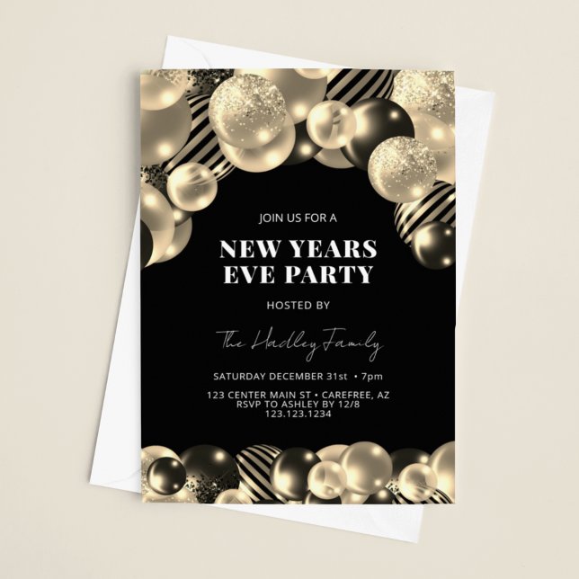 Elegant Black Gold New Years Eve Invitation (Creator Uploaded)