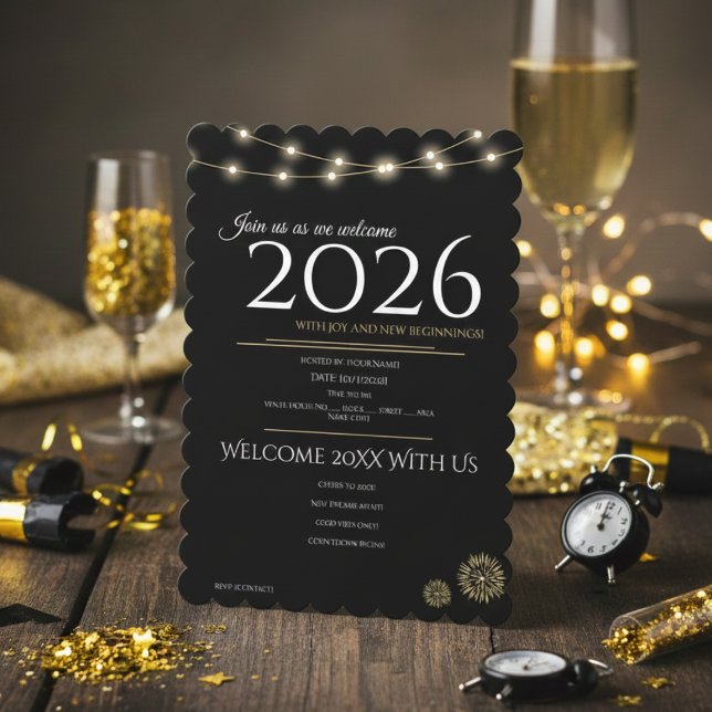 Elegant Black & Gold New Year's Eve Party  Invitation (Creator Uploaded)