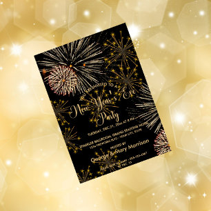 Elegant Black Gold New Year's Eve Party Invitation