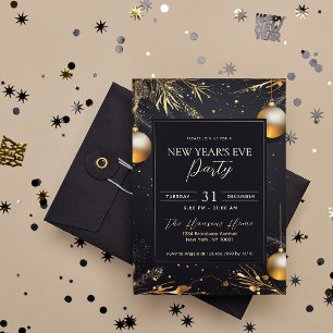 Elegant Black & Gold New Year's Eve Party Invitation