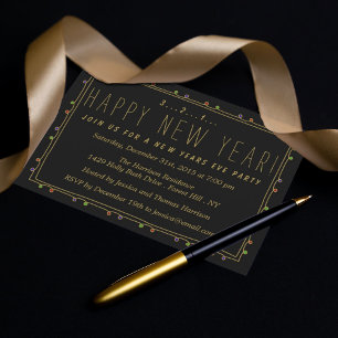 Elegant Black & Gold New Years Eve Party Invitation