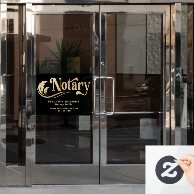Elegant Black & Gold Notary Public Window Cling (Office Door)