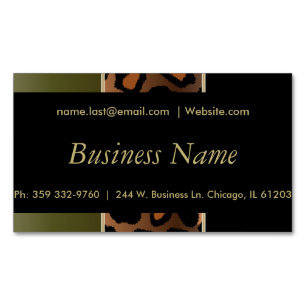 Elegant Black, Gold & Olive Green Leopard Stripes Magnetic Business Card