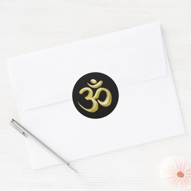 Elegant Black Gold Om Sanskrit Symbol Classic Round Sticker (Envelope)