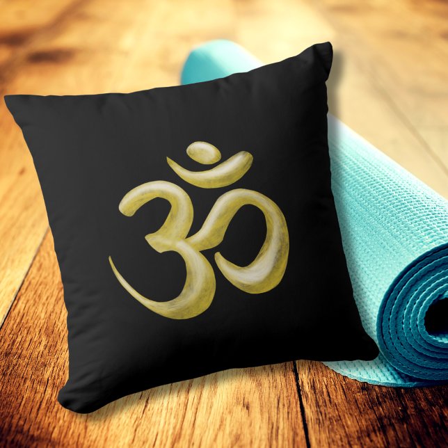 Elegant Black Gold Om Sanskrit Symbol Cushion (Creator Uploaded)