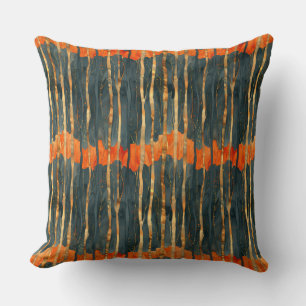 Elegant black gold orange abstract striped  cushion