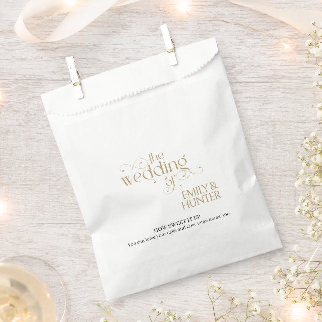  Elegant Black Gold Ornate Typography Wedding Cake Favour Bags (Clipped)