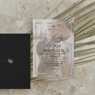 Elegant Black & Gold Overlay 2 Photo Wedding Invitation