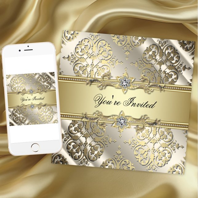Elegant Black Gold Party Invitation (Elegant gold all occasion invitation. Instant download and printed invitations available.)
