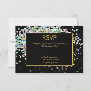 ELEGANT BLACK GOLD PASTEL HOLOGRAPHIC CUSTOM RSVP