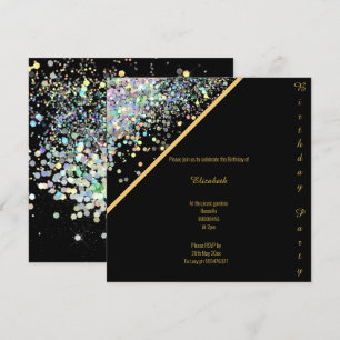 ELEGANT BLACK GOLD PASTEL SPOT BIRTHDAY 2 INVITATION