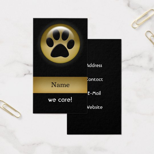 elegant black gold paw print pet Business Card